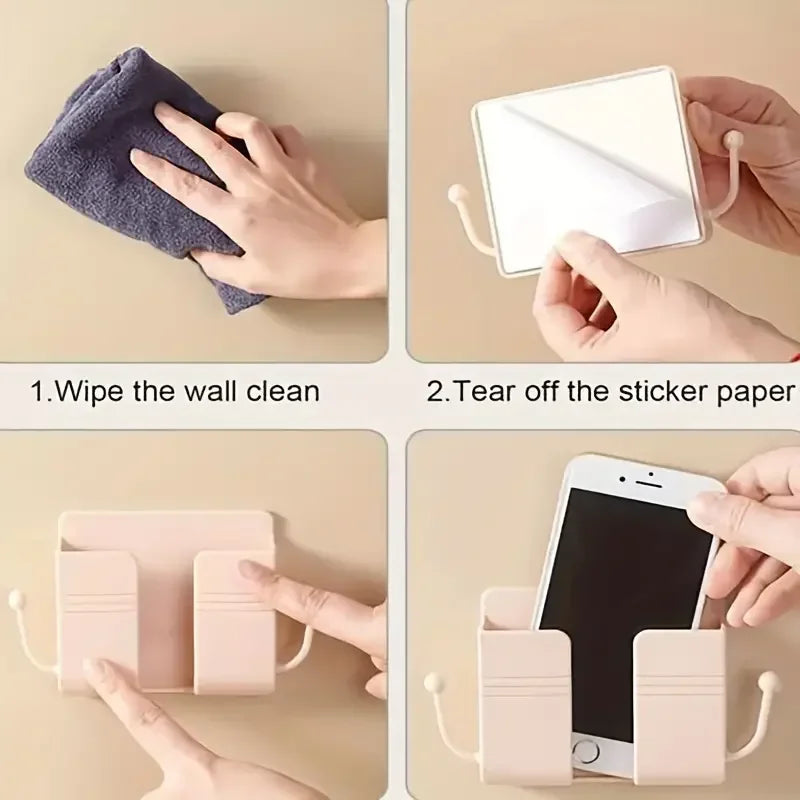 1pc Adhesive Wall Mount Phone Holder With Hooks,